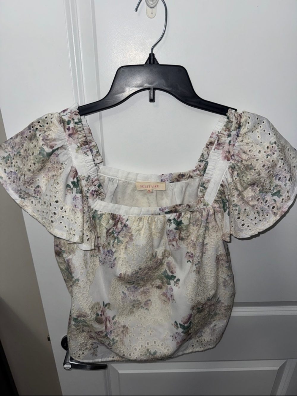 Solitaire Floral Eyelet Off-Shoulder Top - Cream with Pastel Floral